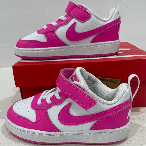 Nike Court Borough Low Recraft TD Size 9c New White/Pink Fuchsia DV5458 123 - Picture 4 of 8